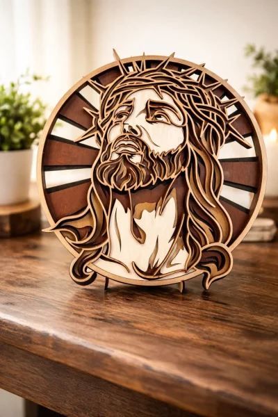 Tablou decorativ Iisus din lemn multi-layer efect 3D